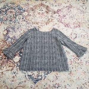 Talbots Tweed Black White Bell Sleeves Stretch Blouse Top Size 1X Petite